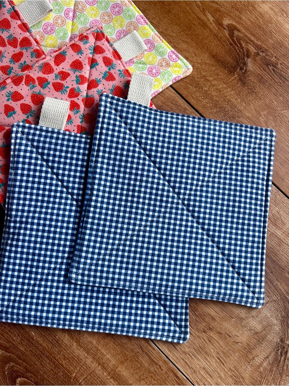 Potholder Set | Blue Gingham
